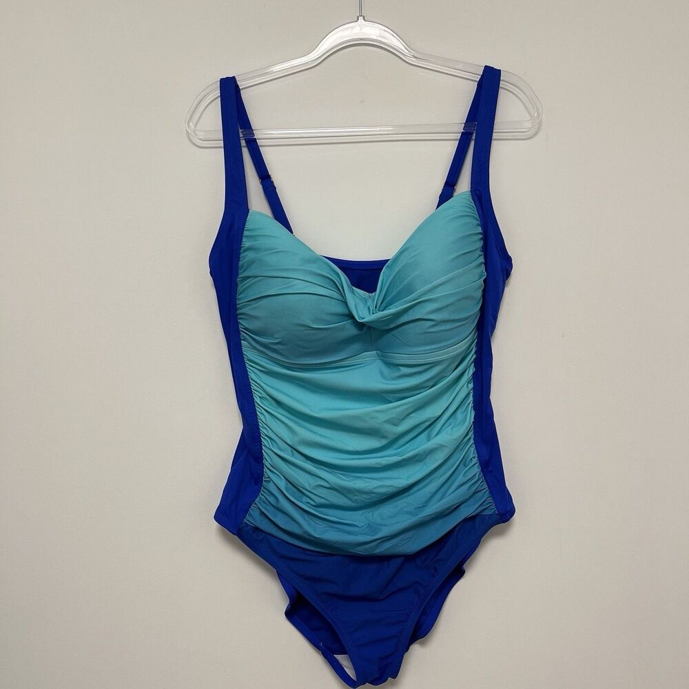 Ruched One Piece Colorblock Blue Swimsuit Women’s Plus Size 20